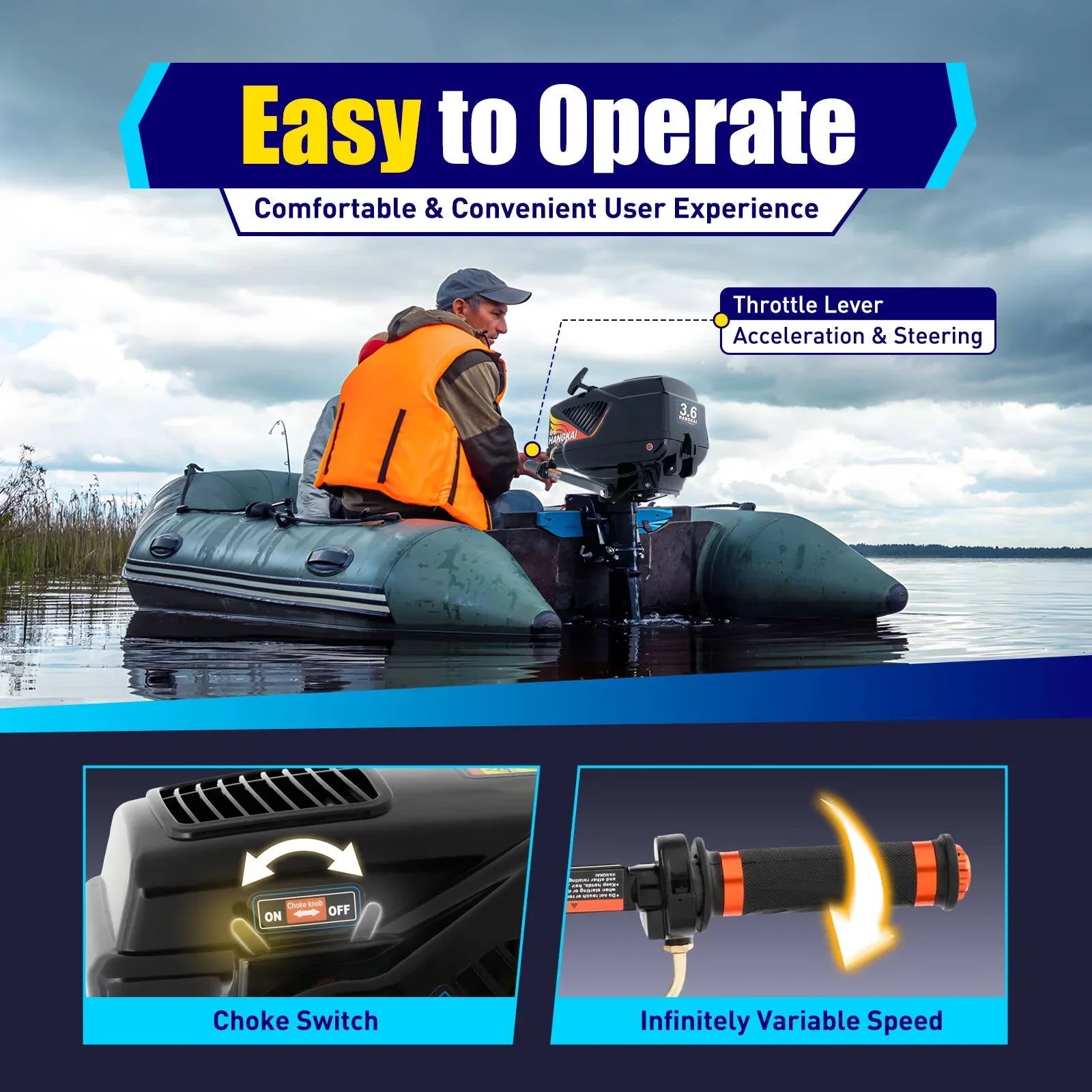 WUZSizeTAR 3.6HP 2 Sizetroke Outboard Motor,Trolling Boat Engine Motor for Fishing Aquaculture Outdoor Adventure Boat