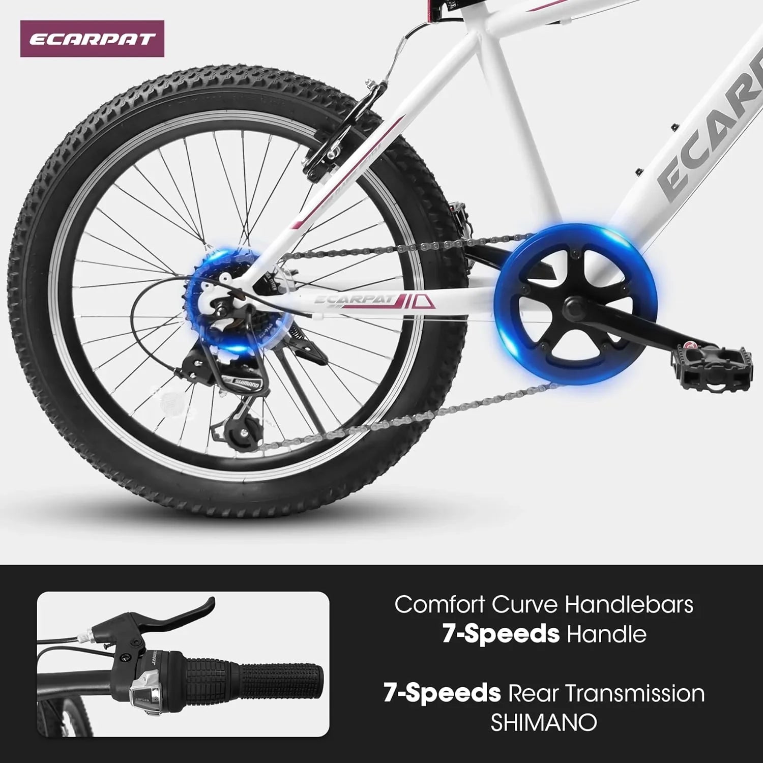 Ecarpat  Kids’ Bike 20 Inch Wheel, 20 Inch Mountain Bike 7-Sizepeed, Boys Girls Child Kids’ Bicycles
