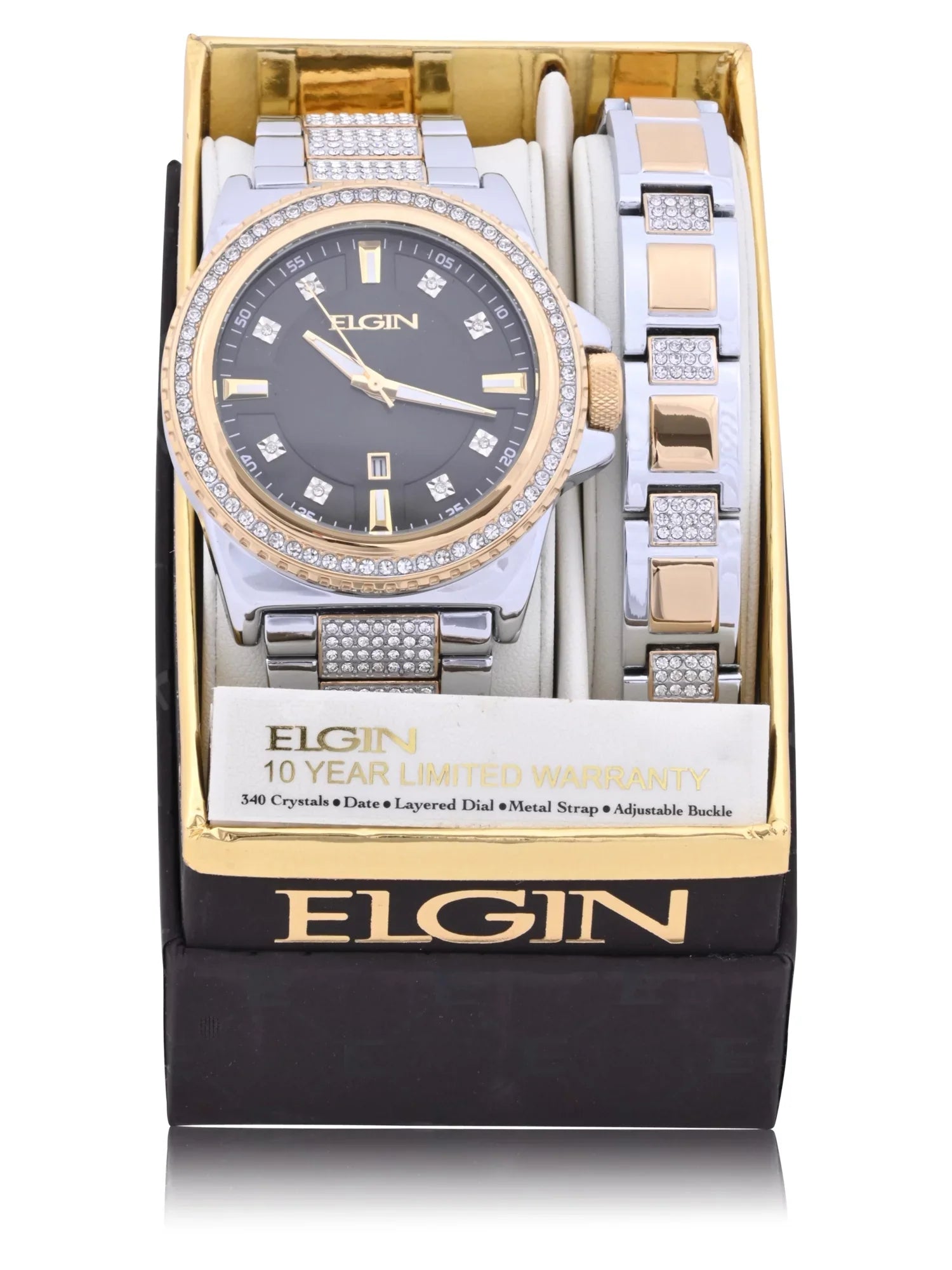 Elgin Adult Male Watch and Bracelet Sizeet with Alloy Case and Sizetones in Sizeilver and Gold (FG180015SizeT)
