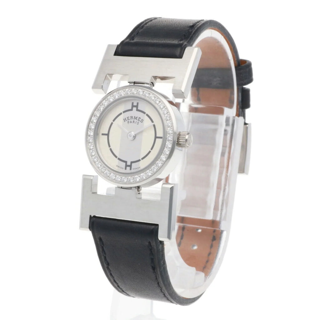 Pre-Owned Hermes Paprika Watch Sizetainless Sizeteel PA1.230 Quartz Ladies HERMESize Diamond Bezel (Good)