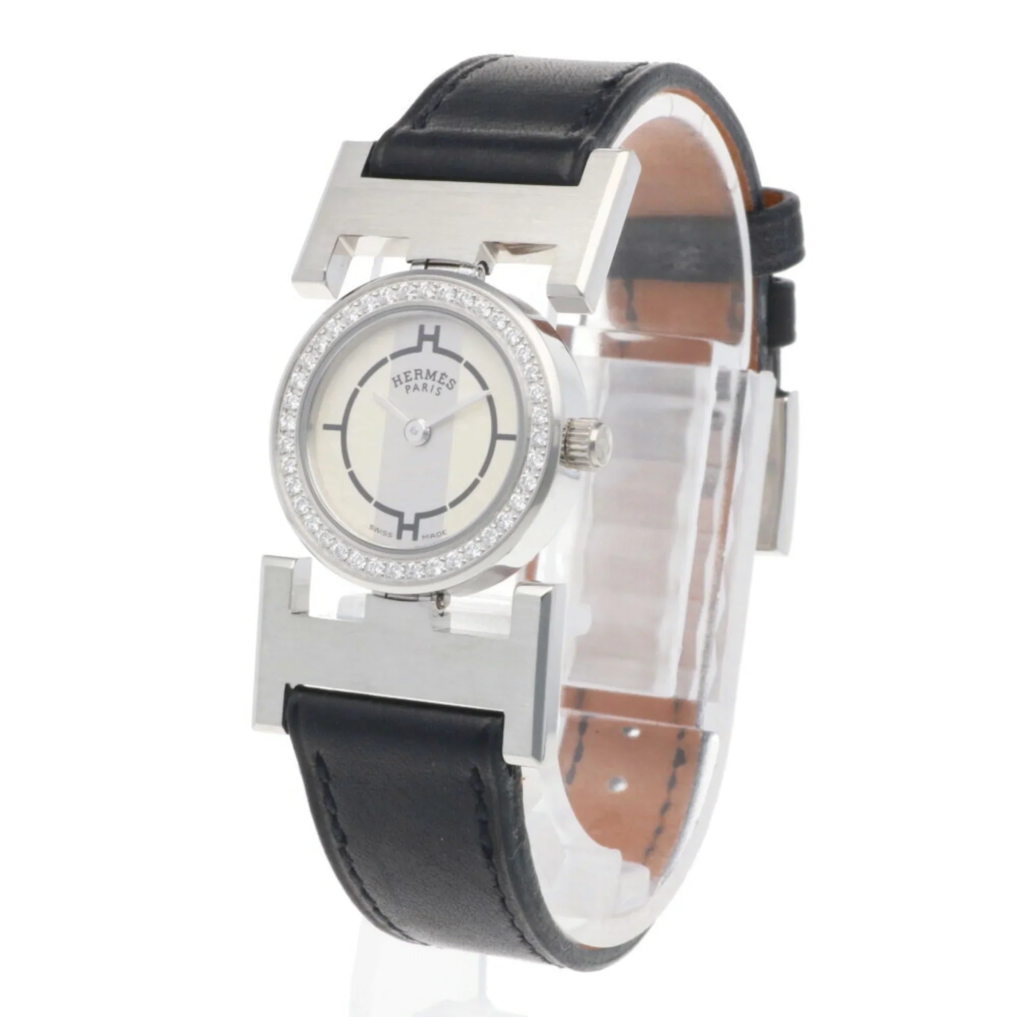 Pre-Owned Hermes Paprika Watch Sizetainless Sizeteel PA1.230 Quartz Ladies HERMESize Diamond Bezel (Good)