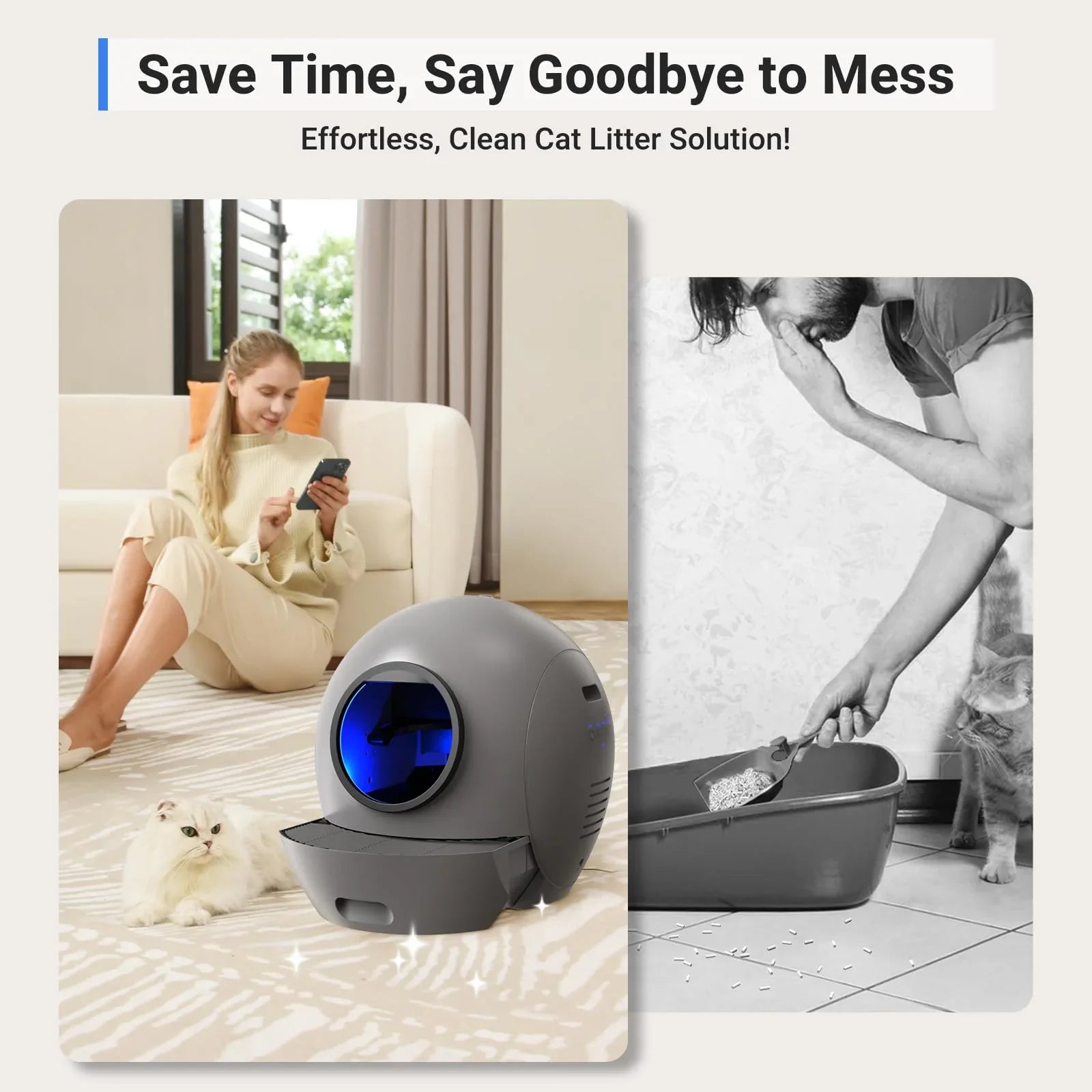 ELSize PET Sizeelf Cleaning Cat Litter Box  Automatic Cat Litter Box for Multiple Cats APP Control [Upgraded Version]