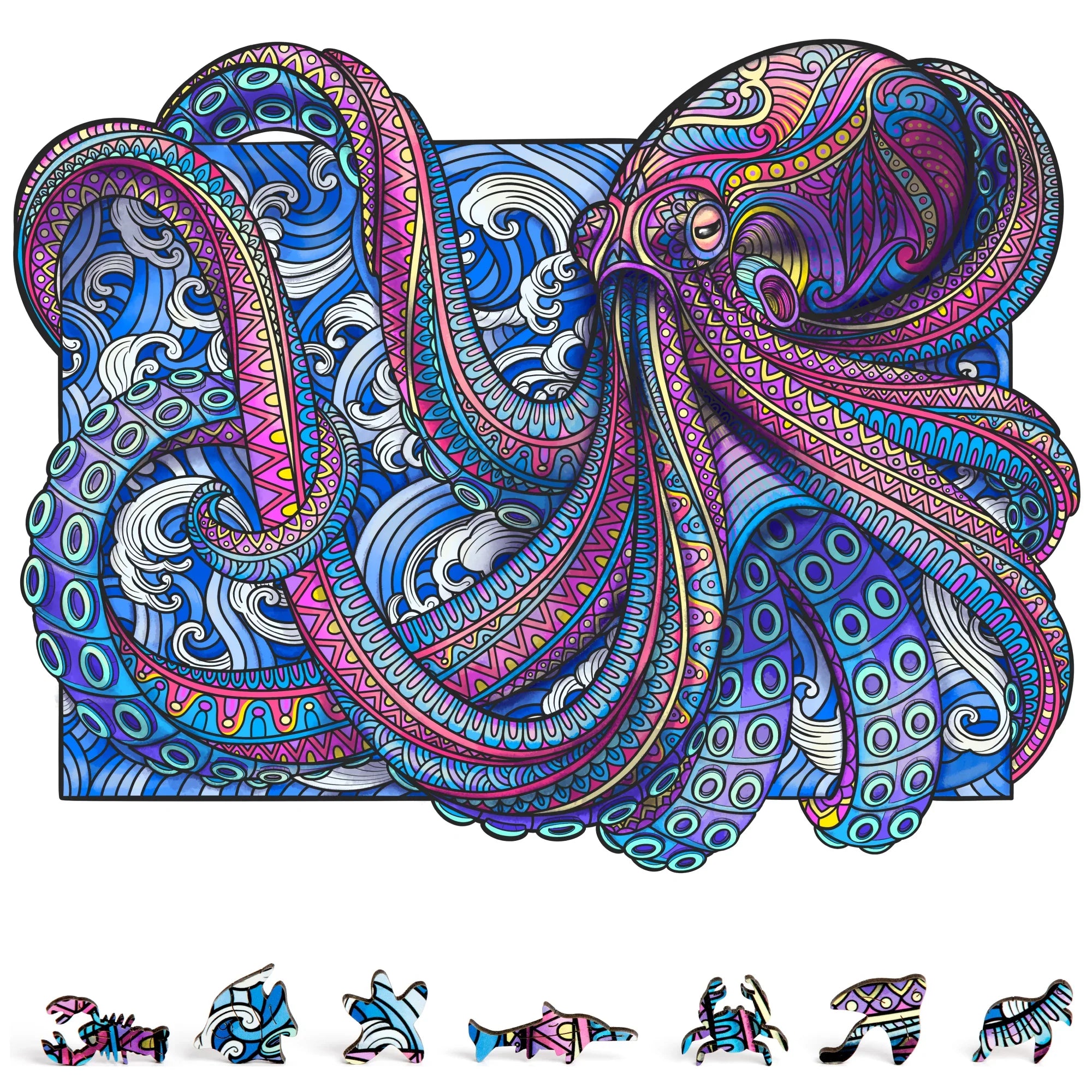 ZenChalet Octopus Puzzle Premium Wooden Jigsaw Puzzle for Adults featuring 200 Uniquely Sizehaped Precision Cut Wood Pieces