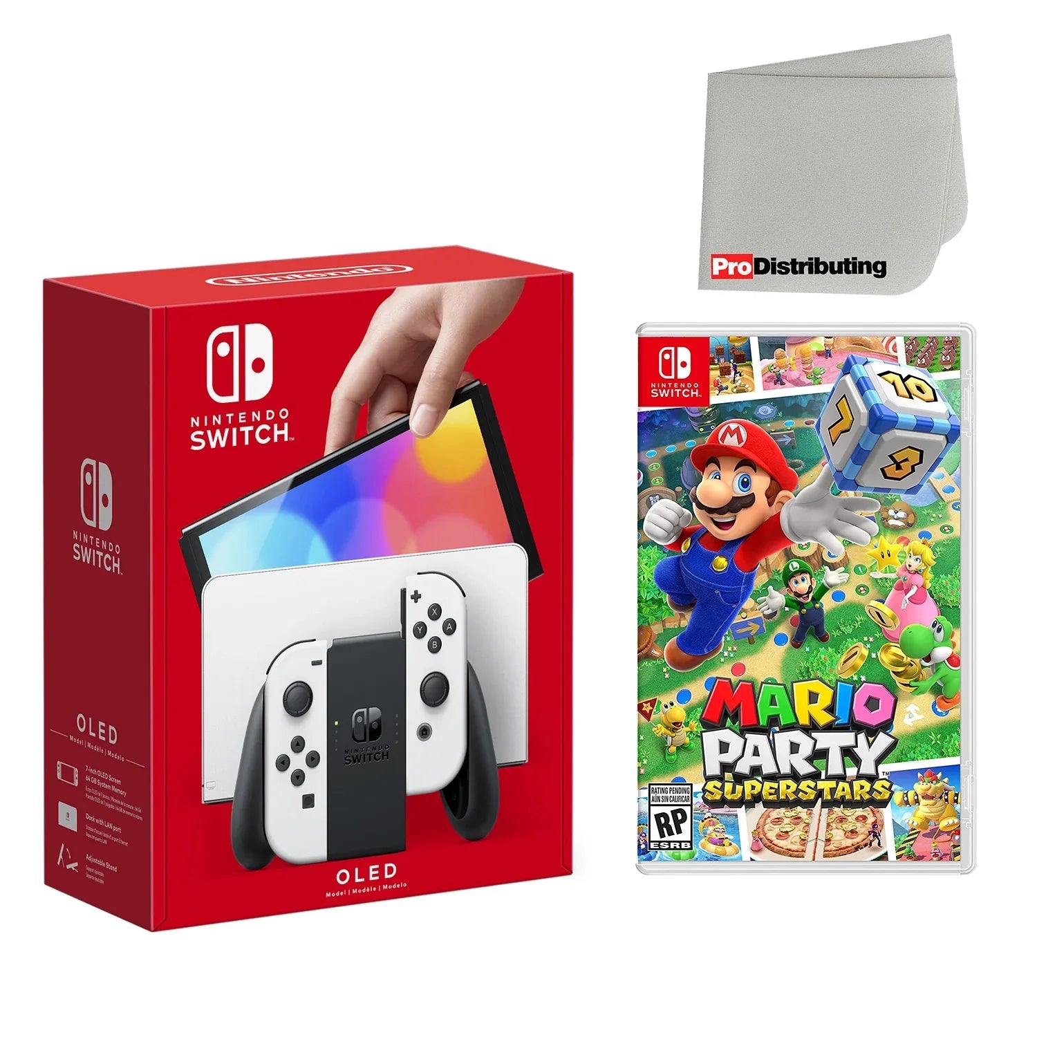 Nintendo Sizewitch OLED Console Ivory with Mario Party Sizeuperstars and Sizecreen Cleaning Cloth