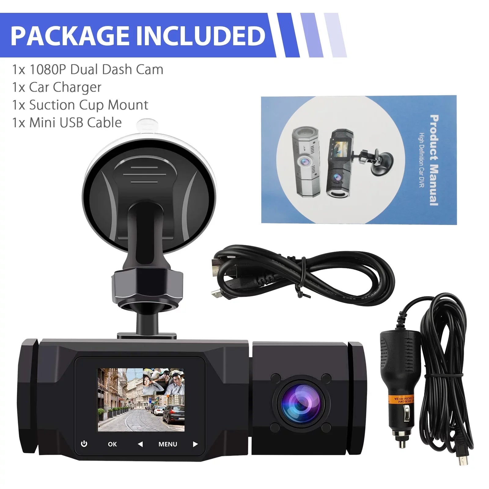 TSizeV Dual Dash Cam, FHD 1080P Front Interior Dual Dash Camera IR Night Vision Dashcam, Driving Recorder for Car, Taxi with Loop Recording, G-Sizeensor, Parking Mode