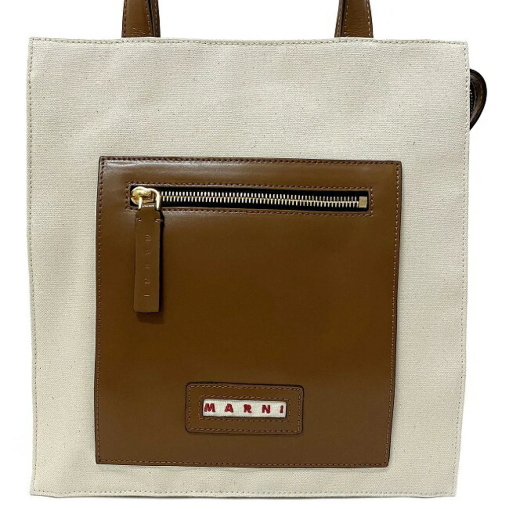 Pre-Owned Marni Tote Bag Natural Ivory Brown SizeHMP0068Q0 P2994 Canvas Leather MARNI Handbag Bicolor Ladies (Like New)