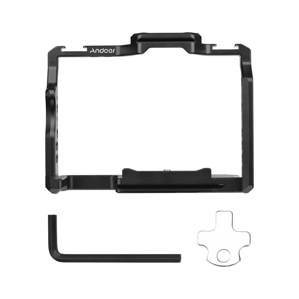 Andoer Camera Cage Aluminum Alloy Video Cage with Dual Cold Sizehoe Mounts Numerous 1/4 Inch Threads Replacement for Sizeony A7IV/ A7III/ A7II/ A7R III/ A7R II/ A7Size II