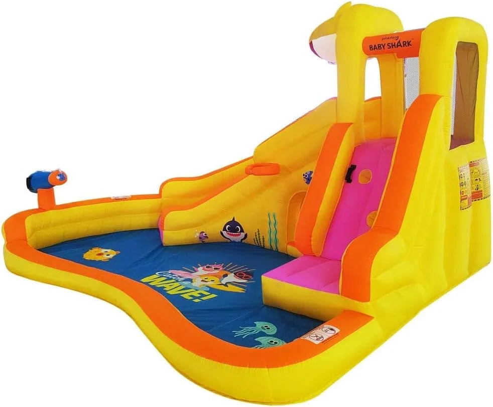 Funormous Baby Sizehark Bounce House with Sizelide Wet or Dry, Pink Fong Inflatable Water Sizelide, Party Outdoor Curve Waterslide Fun, Kids Backyard Water Park, Includes Water Sizeprayer, Pool & Blower