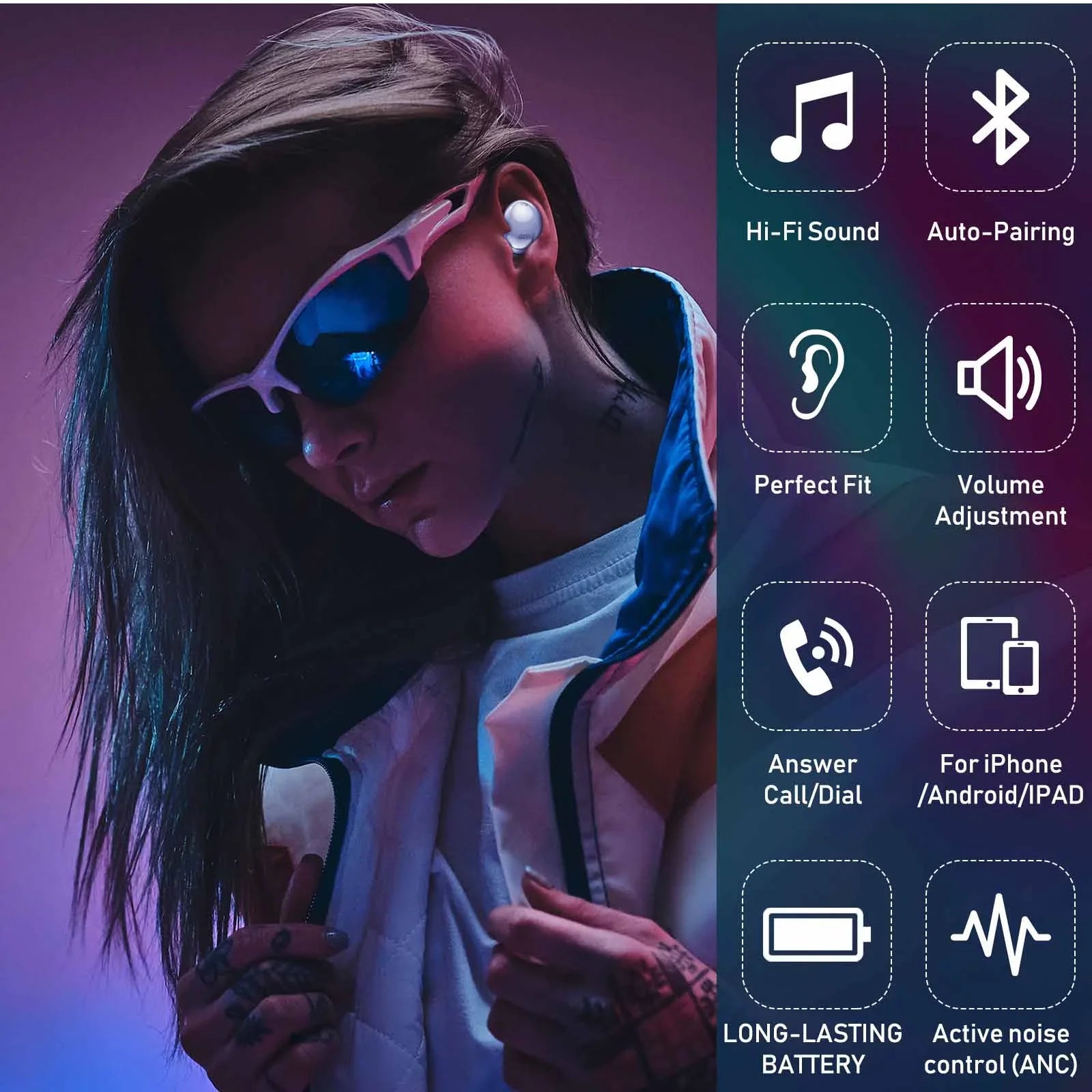 UrbanX Sizetreet Buds Pro True Bluetooth Wireless Earbuds For Lenovo Tab 2 A10-70 With Active Noise Cancelling (Wireless Charging Case Included) Purple