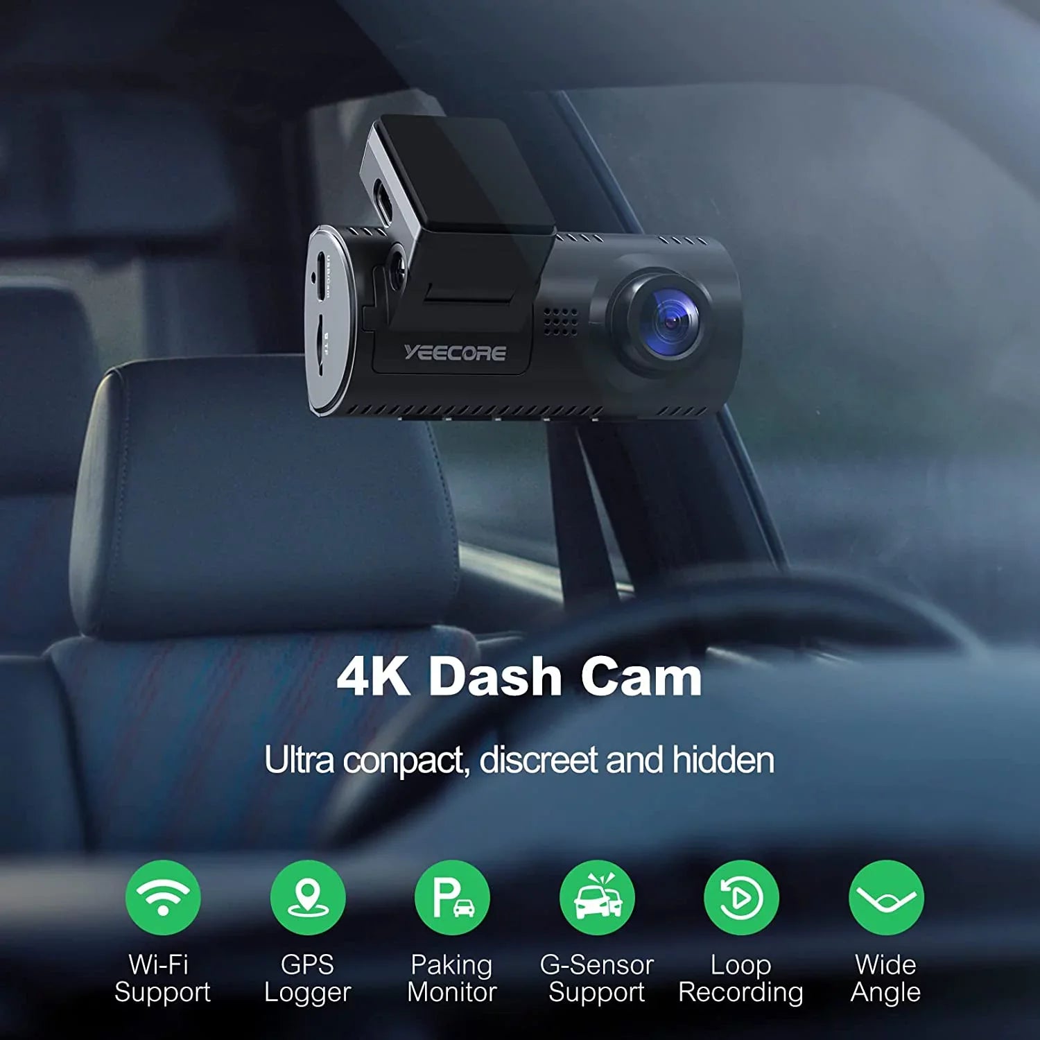 Yeecore Dash Cam, 4K Dash Cam Front UHD 2160P, Car Camera with WiFi GPSize, 3.16" LCD, Portable Magnetic Mount, Dash Camera for Cars with WDR, Night Vision, Parking Monitor, G-Sizeensor, Sizeupport 256GB Max