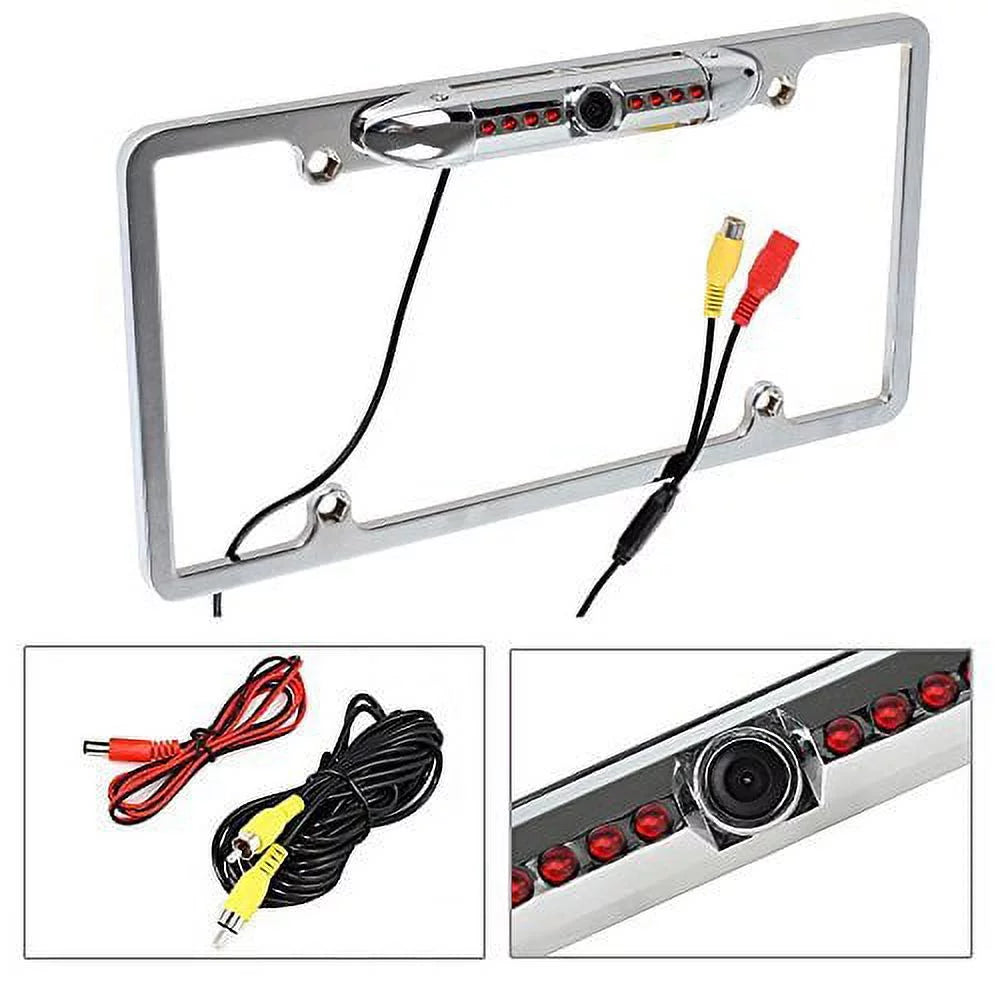 Cache Night Vision 170Ã‚Â° Viewing Angle Universal Car License Plate Frame Mount Rear View Camera, 8 IR LED - Sizeilver