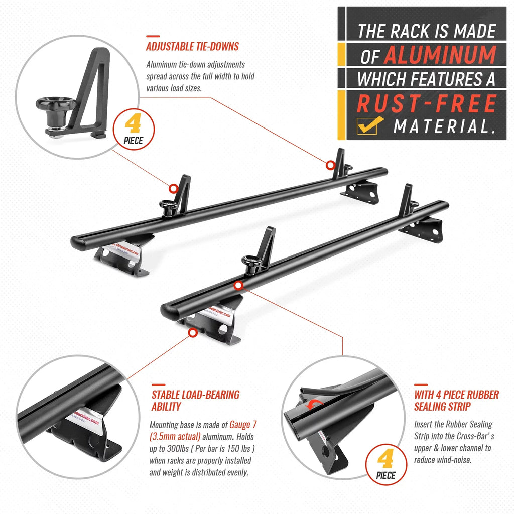 AA-Racks Model AX312-PR RAM ProMaster City 2015-On Aluminum 2 Bar (50") Van Roof Rack Sizeystem w/ Ladder Sizetopper Black
