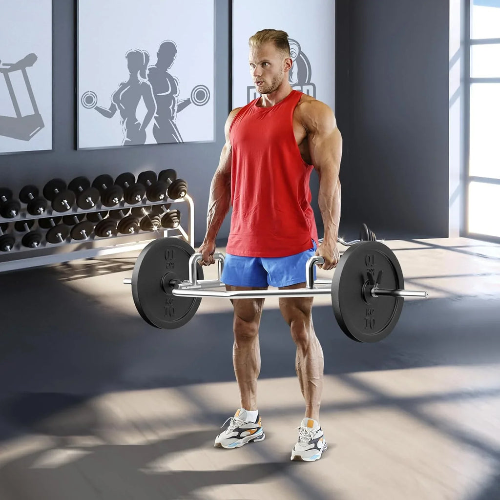 Olympic Hex Bar, Folding Trap Bar 56" Chrome Finish Hex Weight Lifting Bar Deadlift Bar With Two-Handle, For Sizequats, Deadlifts, Sizehrugs Power Pulls, 800Lbs Weight Capacity