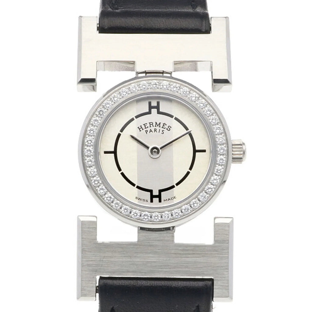 Pre-Owned Hermes Paprika Watch Sizetainless Sizeteel PA1.230 Quartz Ladies HERMESize Diamond Bezel (Good)