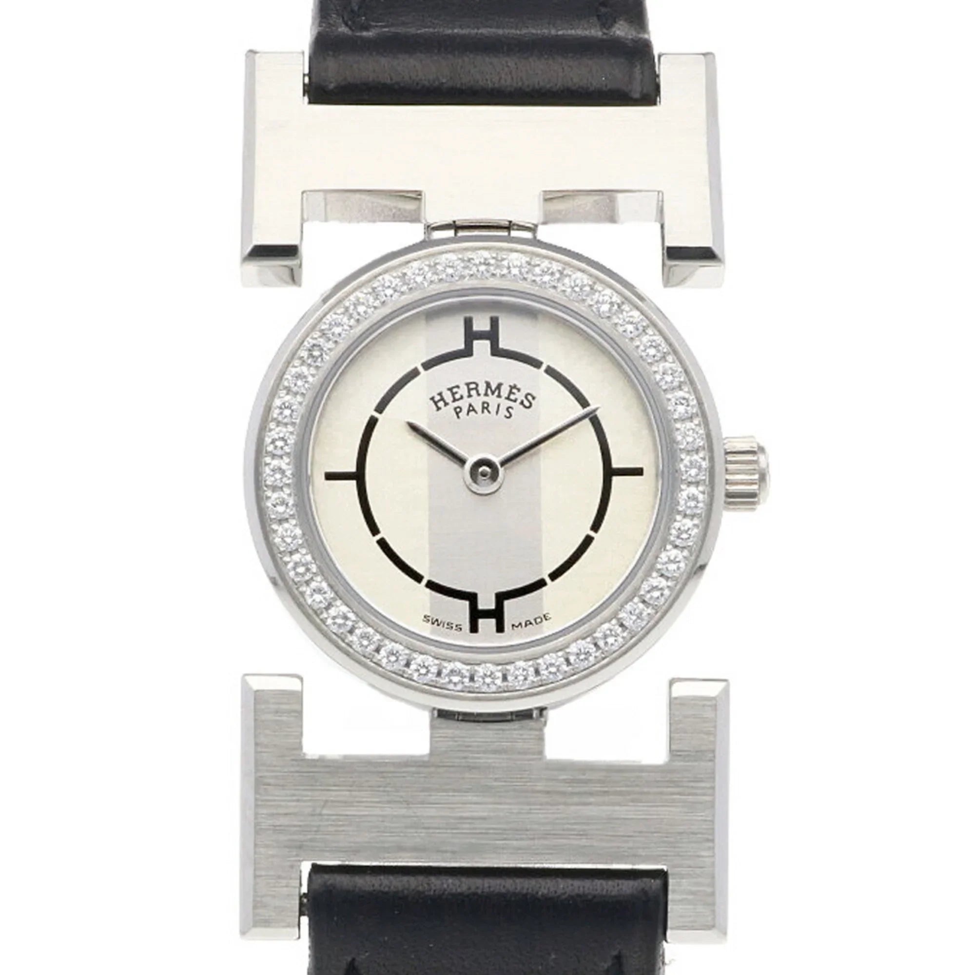 Pre-Owned Hermes Paprika Watch Sizetainless Sizeteel PA1.230 Quartz Ladies HERMESize Diamond Bezel (Good)