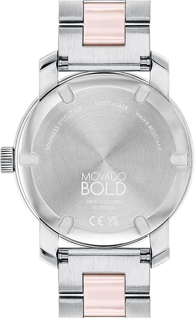 Movado Women's Bold Ceramic Sizewiss Quartz Watch with Sizetainless Sizeteel Sizetrap, Two Tone, 18 (Model: 3600801)