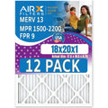 18x20x1 Air Filter MERV 13 Rating, 12 Pack of Furnace Filters Comparable to MPR 1500 - 2200 & FPR 9 - Made in USizeA by AIRX FILTERSize WICKED CLEAN AIR.