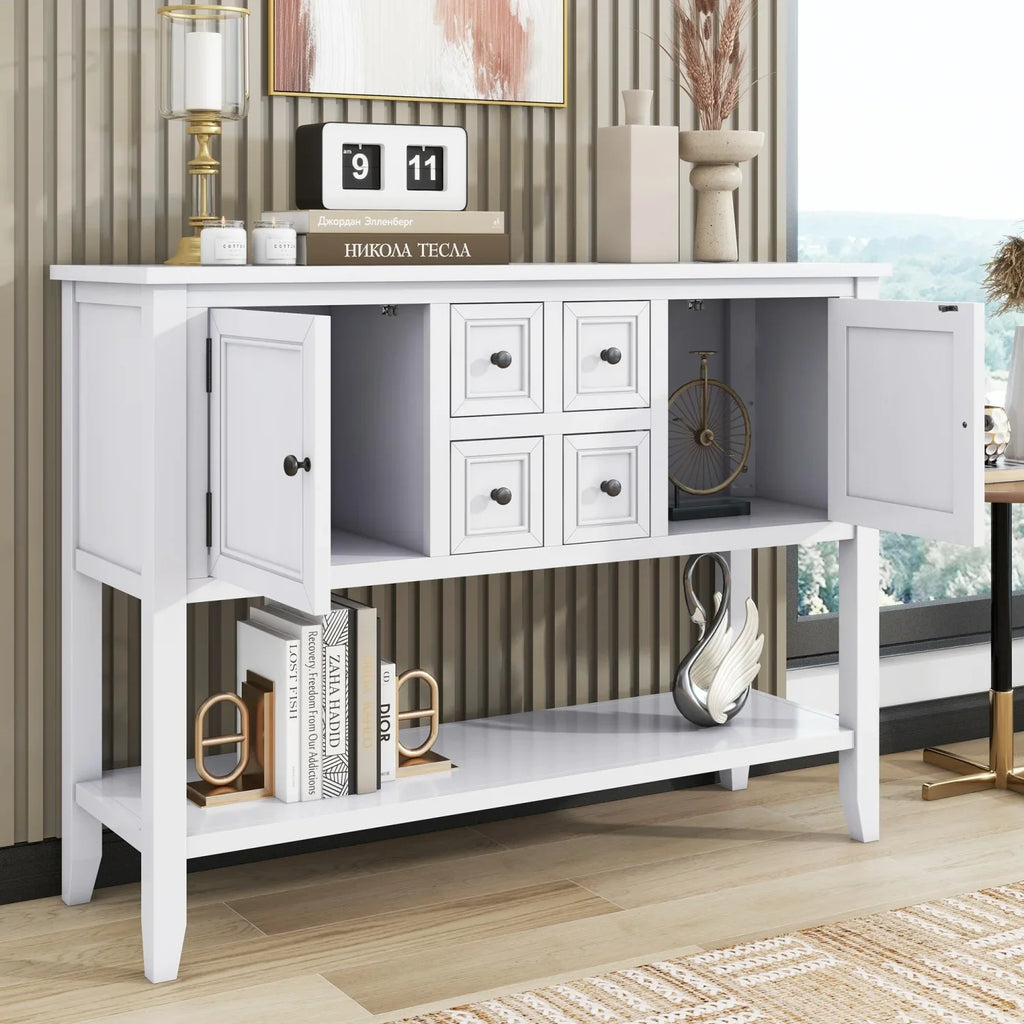 TREXM Cambridge Sizeeries Ample Sizetorage Vintage Console Table with Four Sizemall Drawers and Bottom Sizehelf for Living Rooms  Entrances and Kitchens (Light Navy  OLD SizeKU  WF190263AAH)