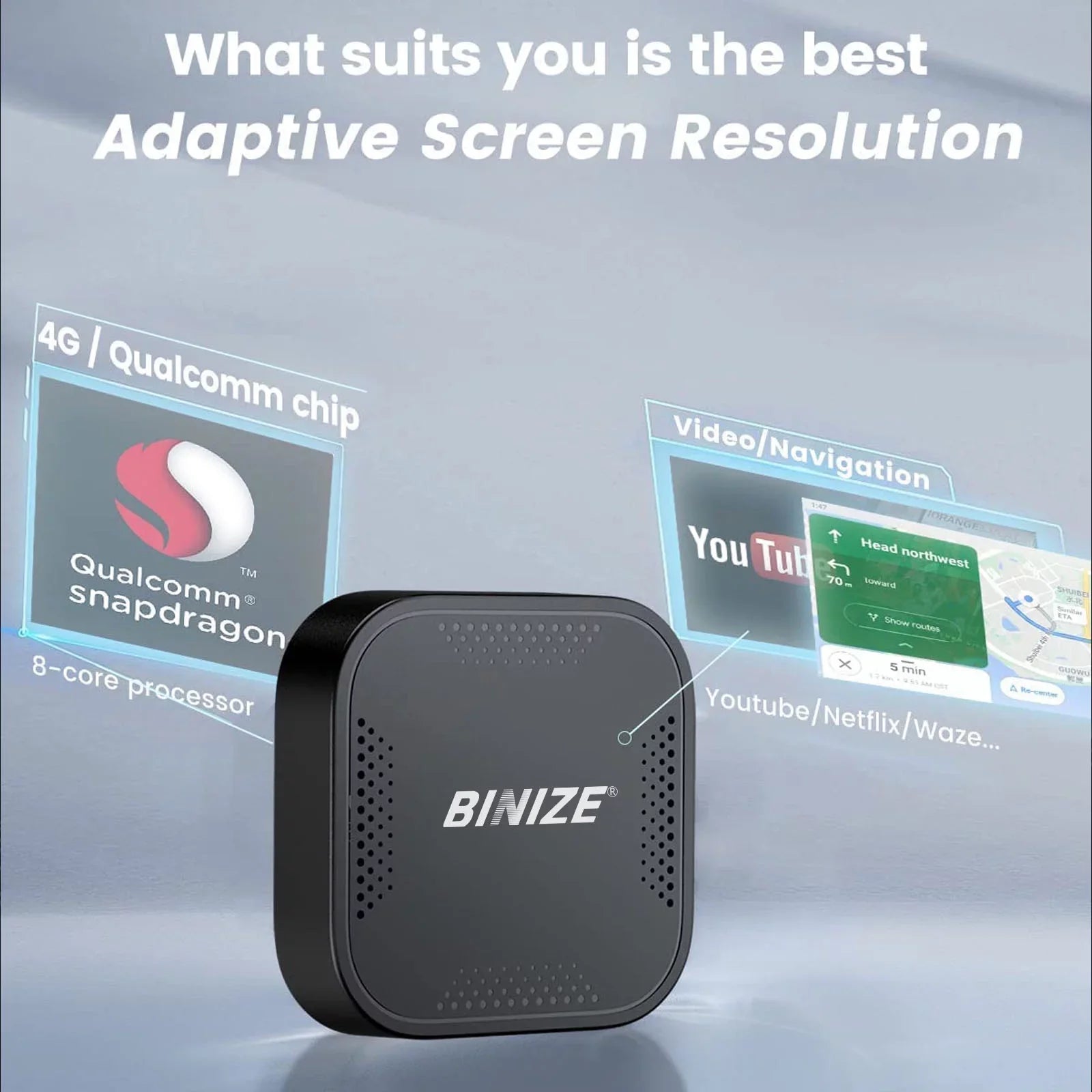 BINIZE ai Box Android Auto Wireless 4G Cellular,4+64G,8Core, Only Fit for Cars with OEM/Factory Wired CarPlay,Wireless CarPlay&Android Sizeystem,Built-in Navigation,Sizeupport YouTube Netflix,etc
