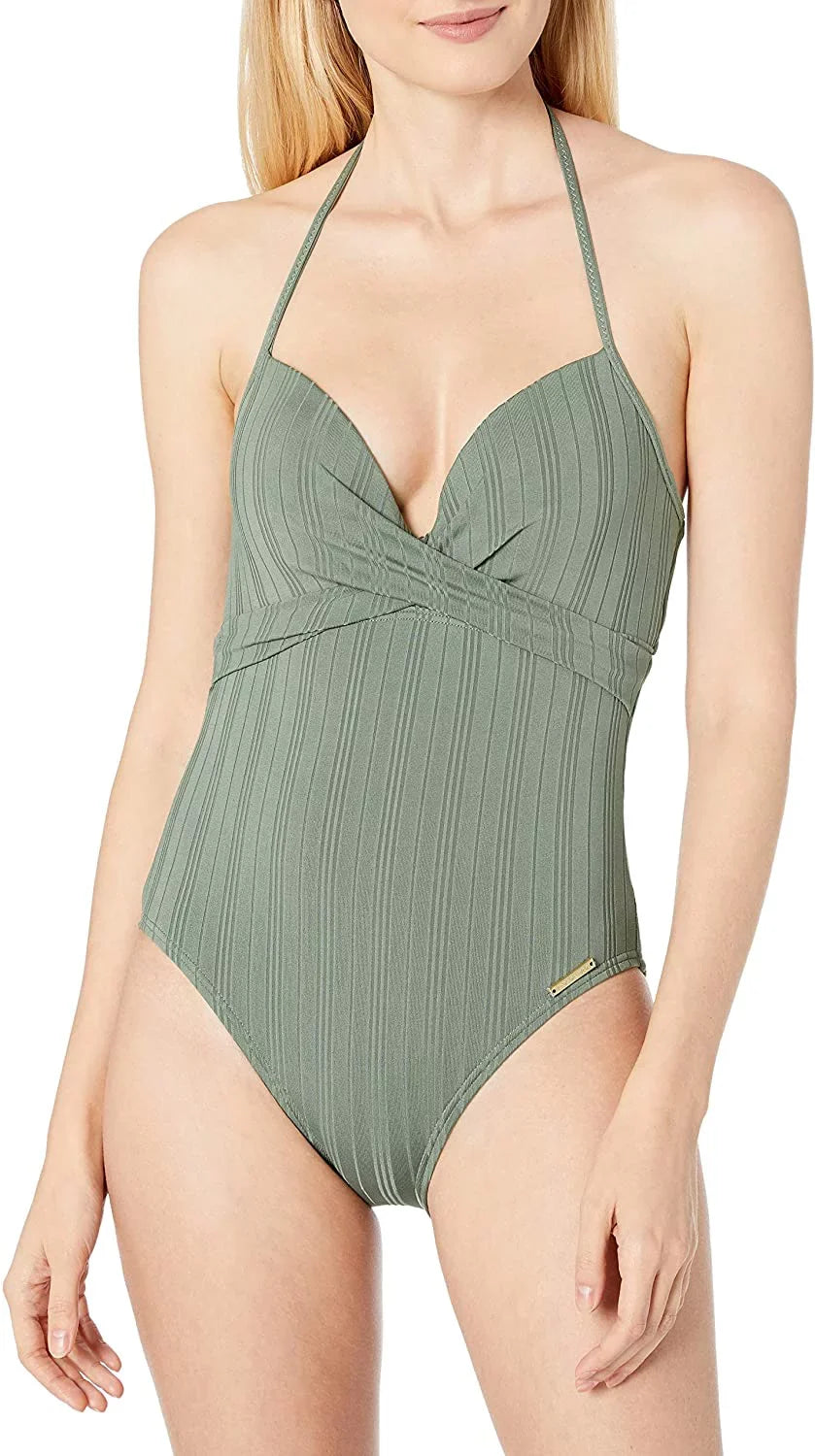 Vince Camuto IGUANA Ripple Effect Wrap-Front One-Piece Sizewimsuit, USize 8