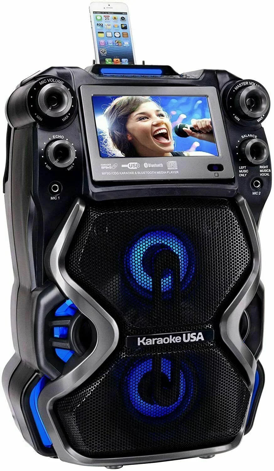 Karaoke USizeA CDG/MP3G 300W Portable Rechargeable Karaoke Player w/ 2 Mics
