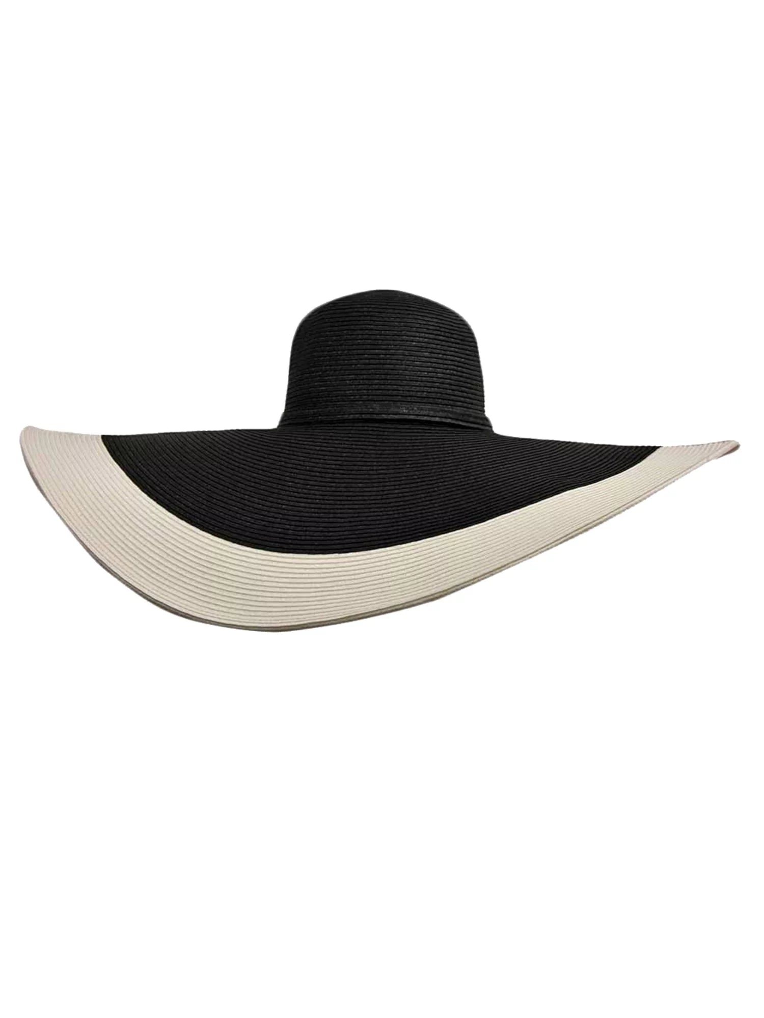 Black & Ivory Floppy Hat With Wide Brim