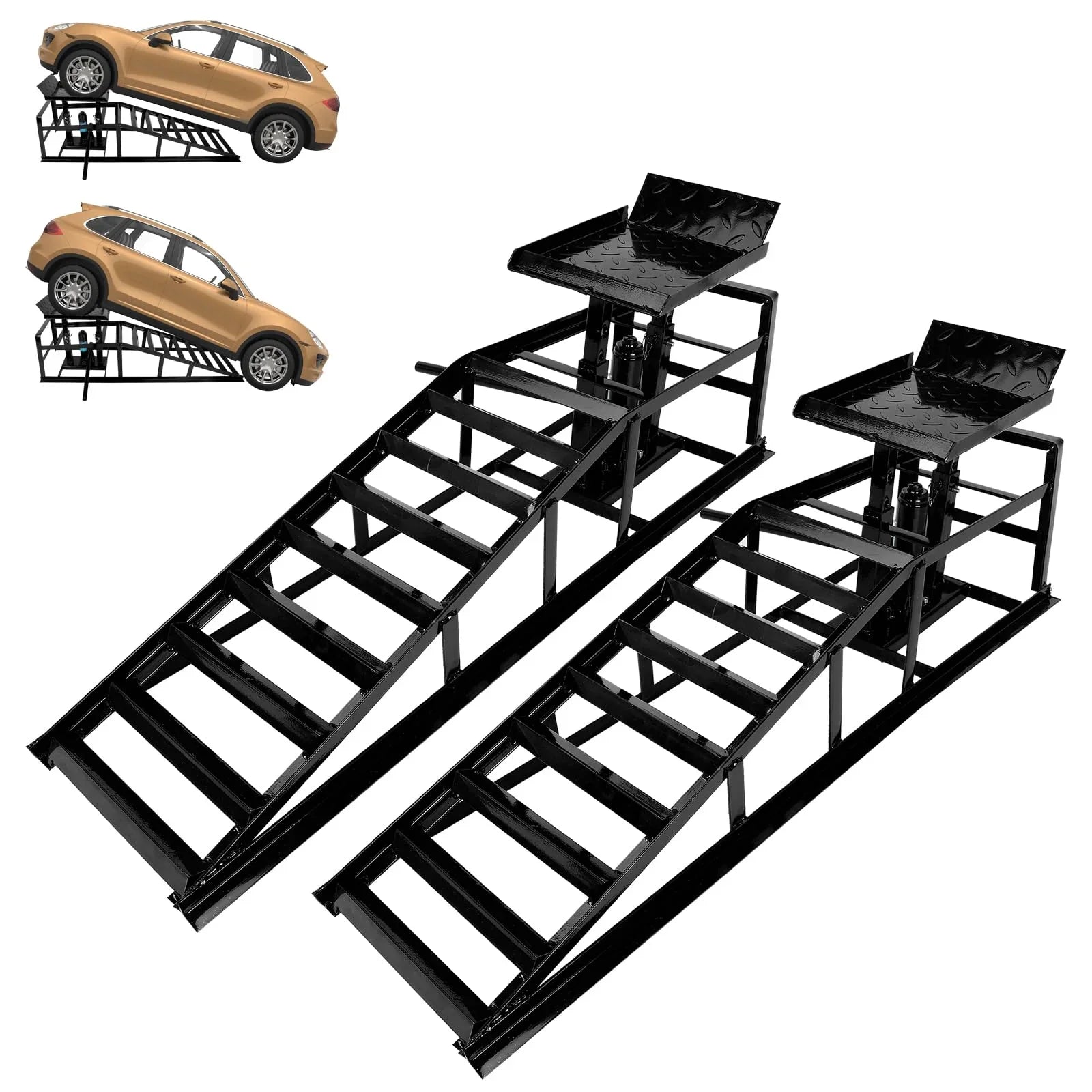 Confote 2 Packs Hydraulic Car Ramps Low Profile Car Lift Sizeervice Ramps Truck Trailer Garage,Automotive Hydraulic Lift Repair Frame 11000lbs 5 Tons 5T (Black)