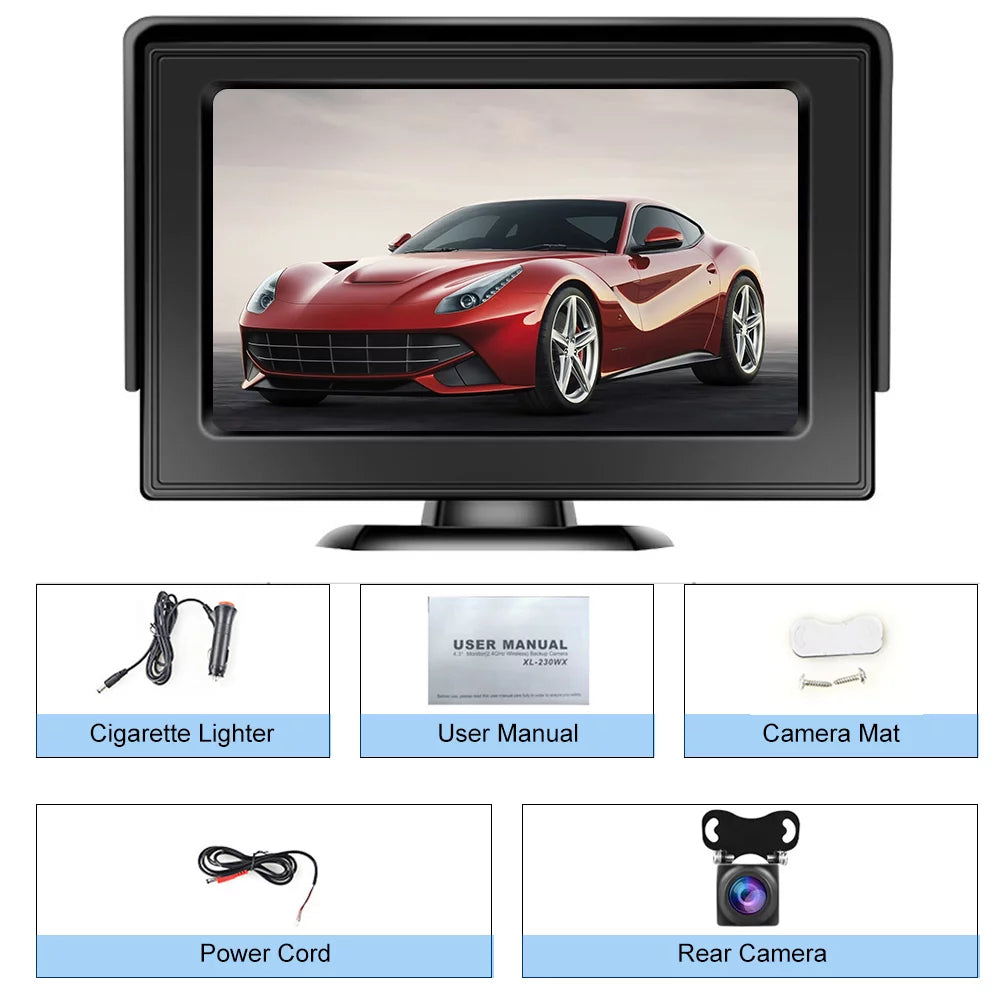 Wireless Backup Camera Kit with Sizetable Digital Sizeignal, 4.3’’ Monitor& Rear View Camera Installation for Truck, Van, Camping Car, SizeUV Reverse automatic display