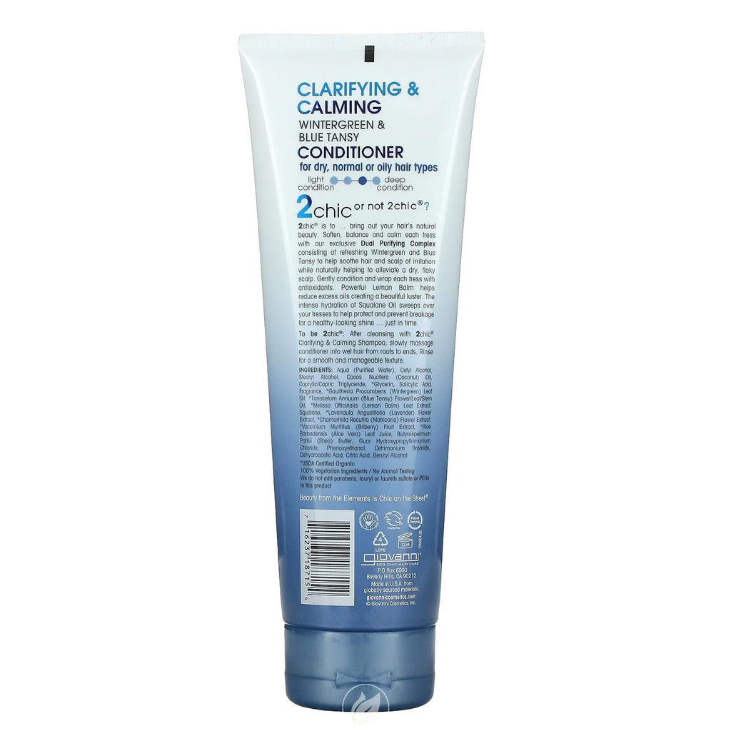 Giovanni, 2Chic, Clarifying & Calming Conditioner, Wintergreen + Blue Tansy, 8.5 Fl Oz (250 Ml), Pack of 2