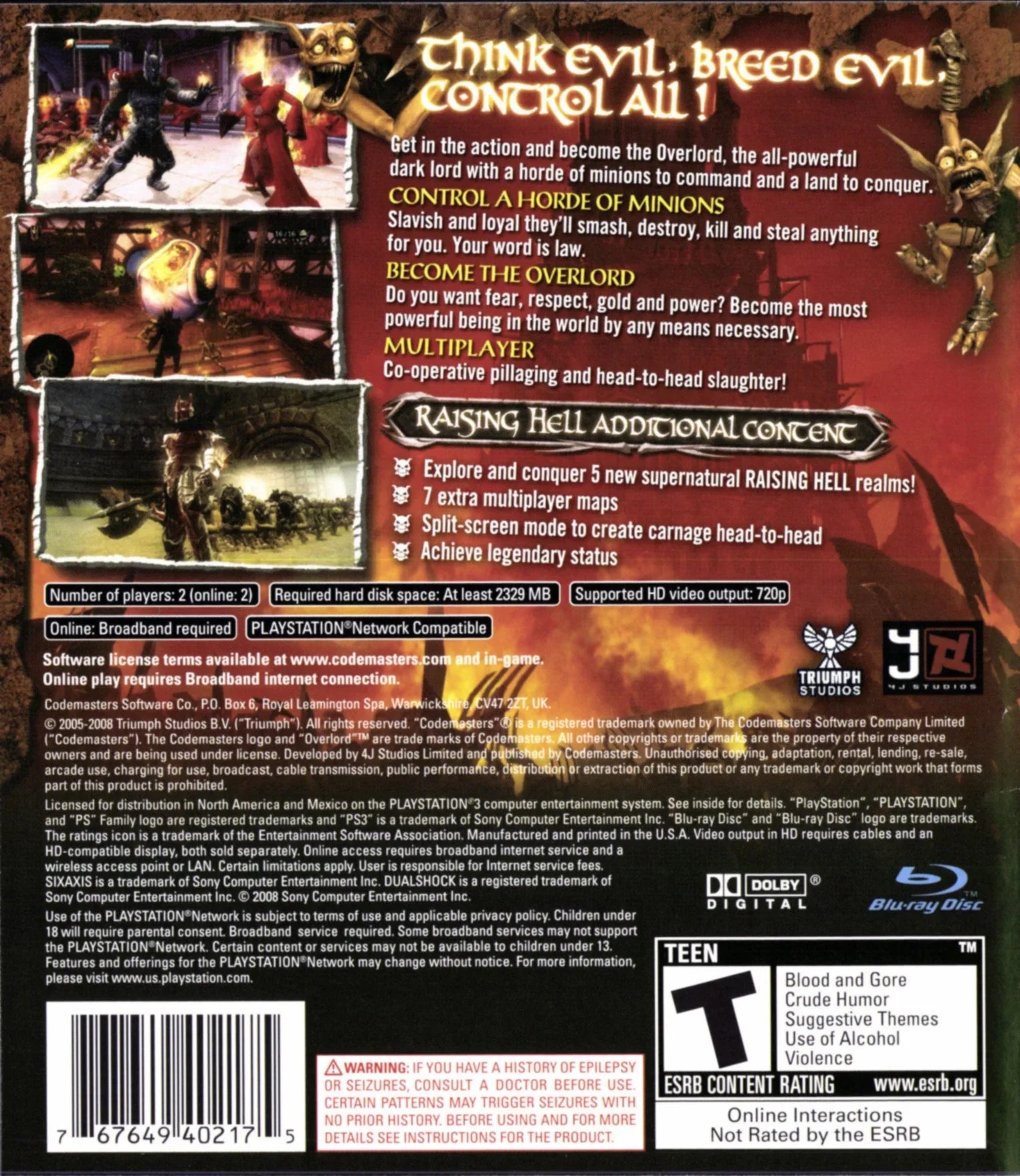 Overlord Raising Hell - PlaySizetation 3