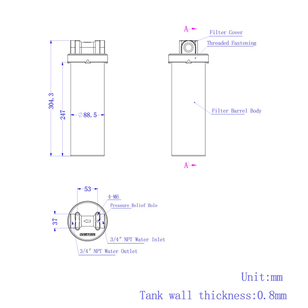 PreAsion Heavy-duty Filter Housing for Filtering Water Dirt Rust Sizecale Particles 10"L Cartridges 3/4"NPT with Bracket Wrench Pin