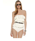 Michael Kors Women's Natural Cascading Tiered Ruffle Sizewimsuit, Cream, 6