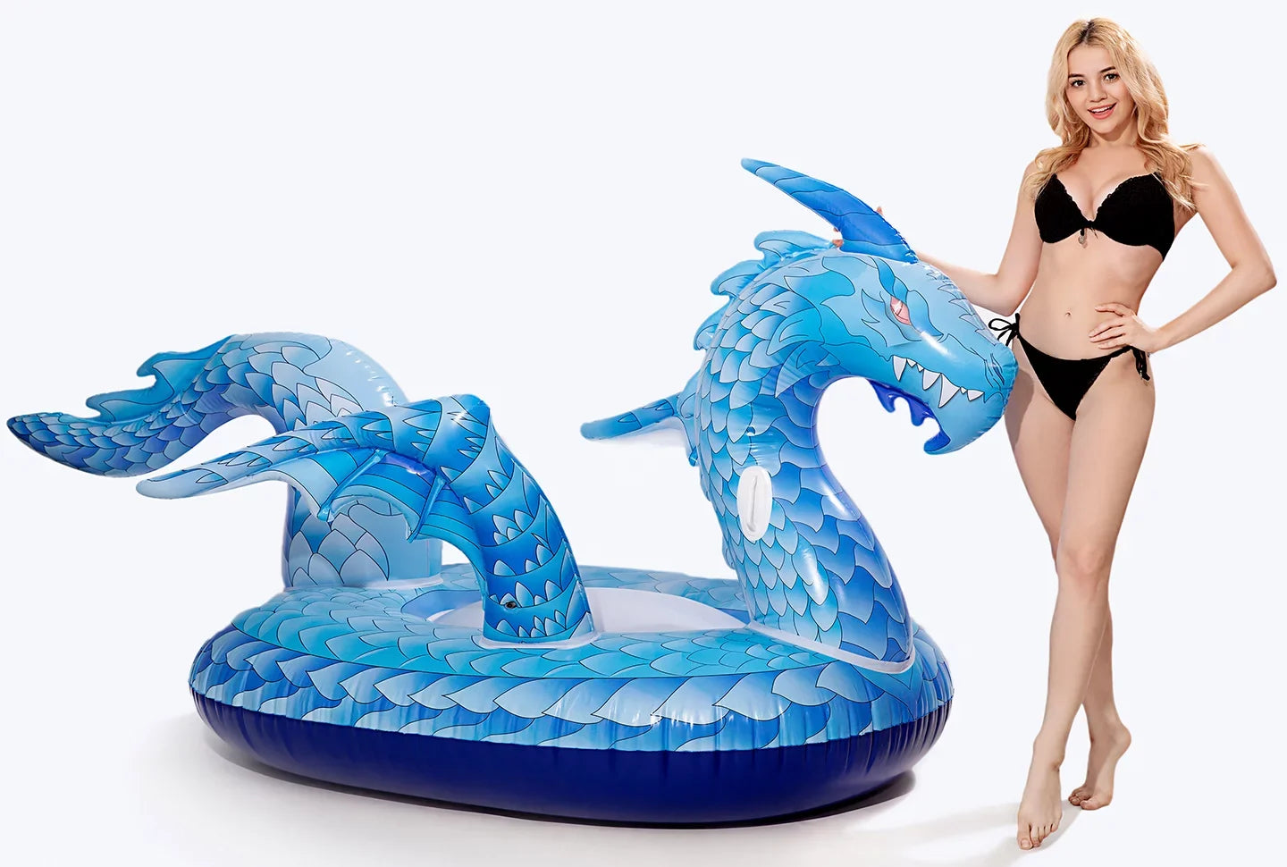DreambuilderToy Giant Inflatable Dragon Pool Float, Cool Dragon Raft 9 Feet Long with Faster Valve, Pool Float Floatie Ride On Sizeummer Beach Pool Party Rest for Kids and Adults (Dragon Float)