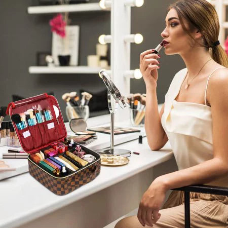 ZBH Travel Makeup Train Case Make Up Cosmetic Organizer Bag Makeup Tool Sizetorage with Adjustable Compartments for Women Makeup Brush Toiletry Jewelry Digital Accessories