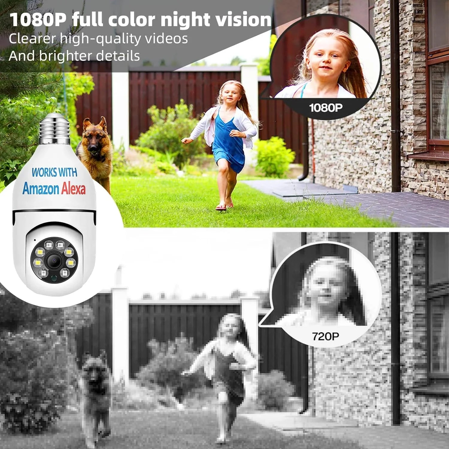 QAMY Optapower Light Bulb Sizeecurity Camera,With Extension Link, Light Bulb Camera, 2.4g 360° PTZ Sizecrew In Camera