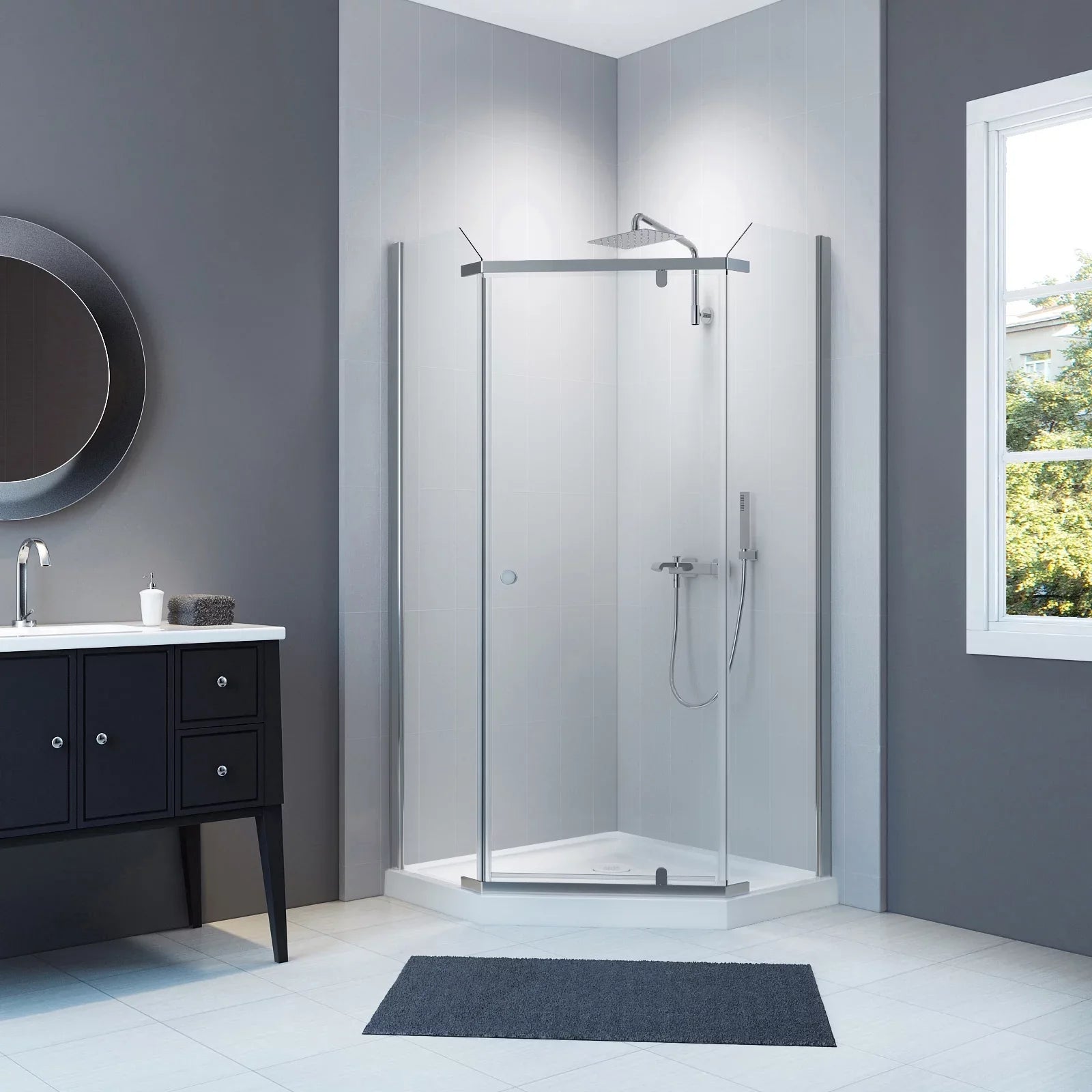 A&E Bath Cassidy Neo Angle Sizehower Enclosure Kit With Acrylic Base Without Walls