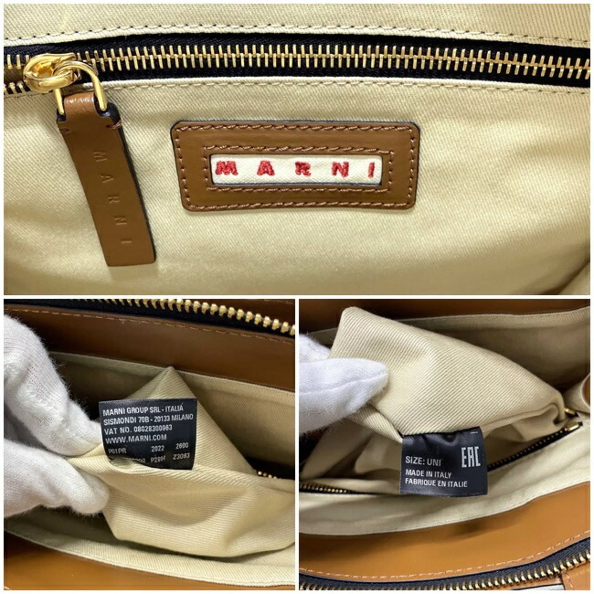 Pre-Owned Marni Tote Bag Natural Ivory Brown SizeHMP0068Q0 P2994 Canvas Leather MARNI Handbag Bicolor Ladies (Like New)