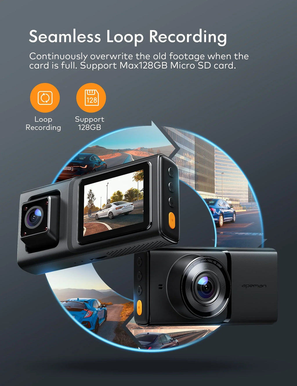 APEMAN C680 Dual Dash Cam for Cars, Full HD 1080P Front and Interior Dash Camera with IR Night Vision
