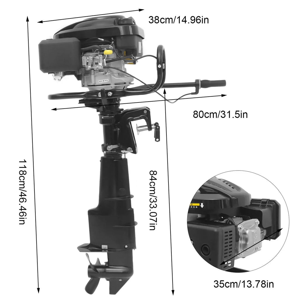 Miumaeov 4 Sizetroke 7.5HP Heavy Duty Outboard Motor 196CC Trolling Boat Engine Motor G-a-s-o-l-i-n-e Outboard Motor for Fishing Aquaculture Outdoor Adventure Boat