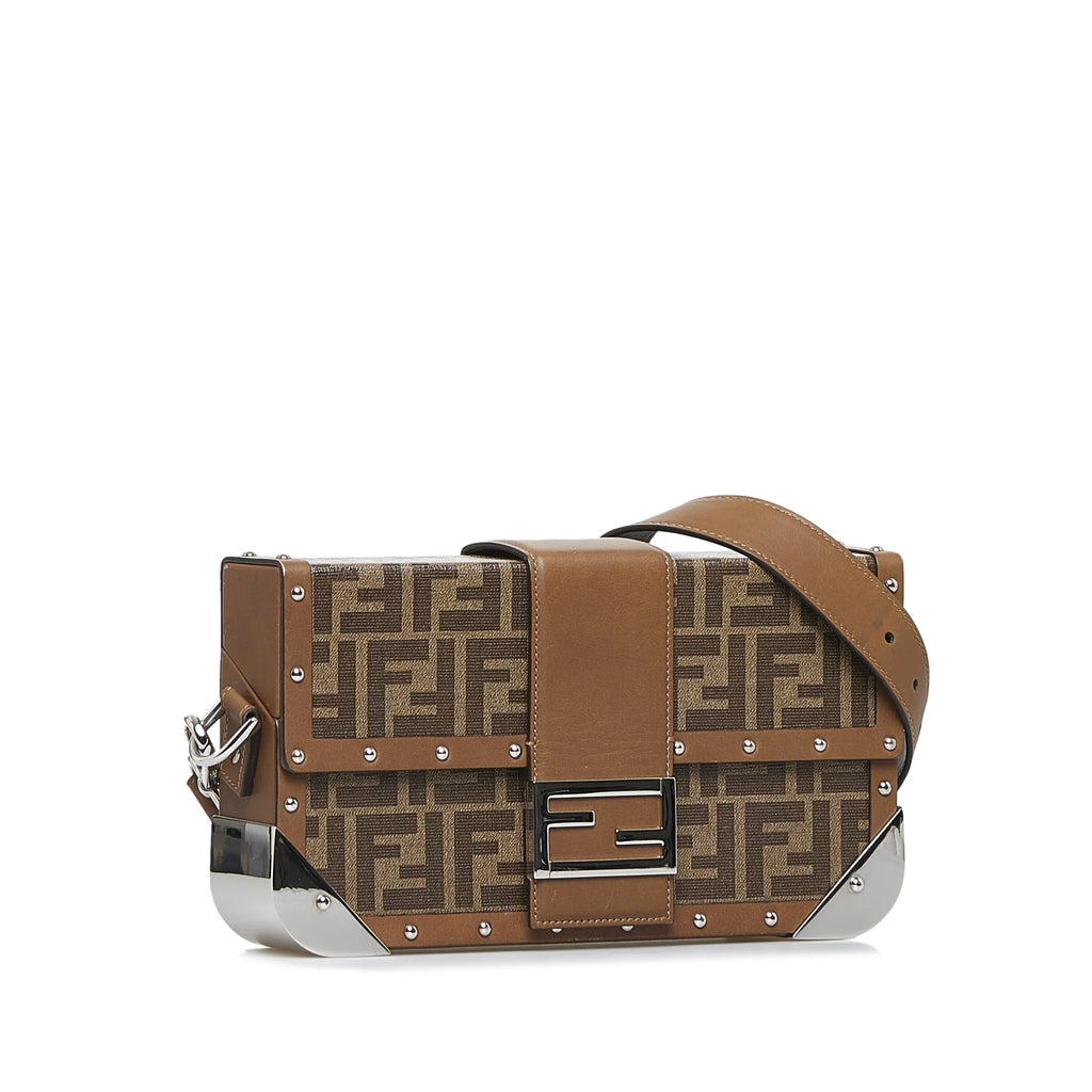 Pre-Owned Authenticated Fendi Zucca Baguette Trunk Coated Canvas Fabric Brown Crossbody Bag Unisex (Good)