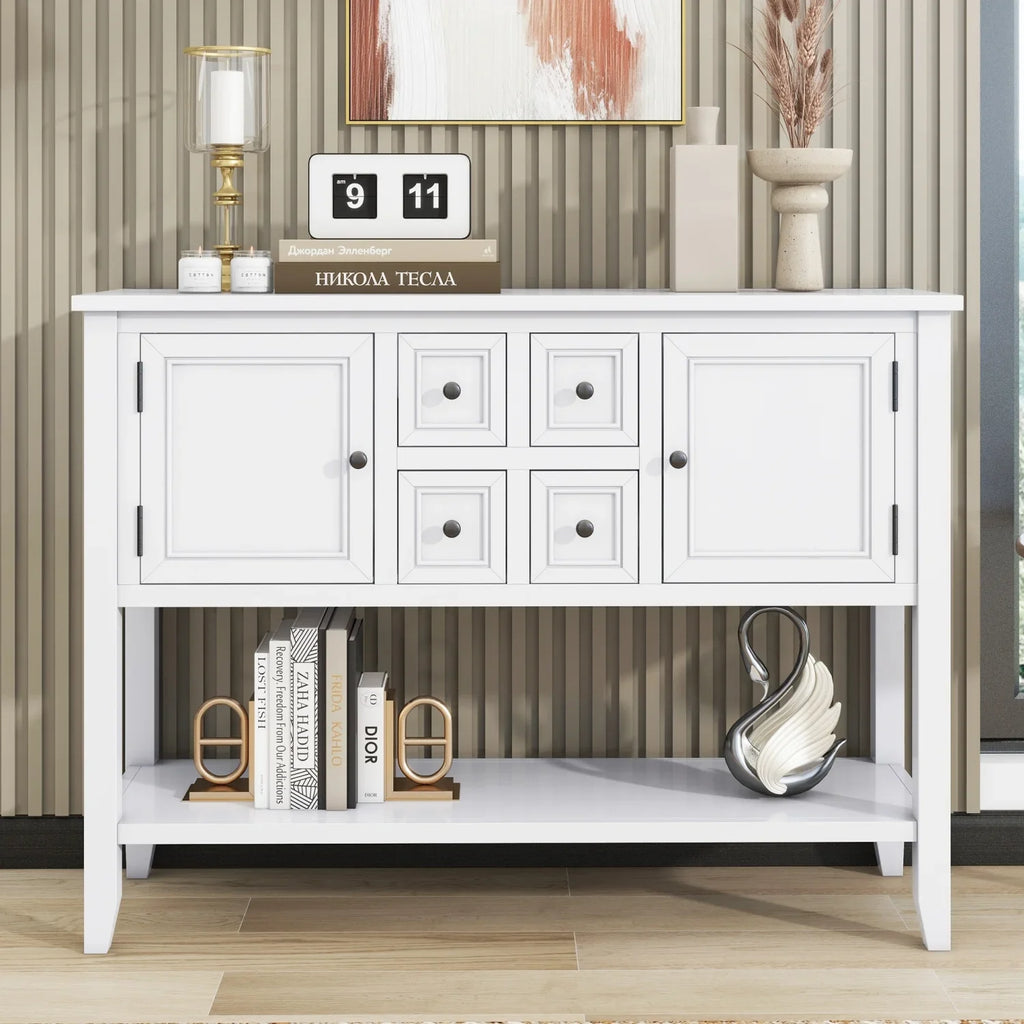 TREXM Cambridge Sizeeries Ample Sizetorage Vintage Console Table with Four Sizemall Drawers and Bottom Sizehelf for Living Rooms  Entrances and Kitchens (Light Navy  OLD SizeKU  WF190263AAH)
