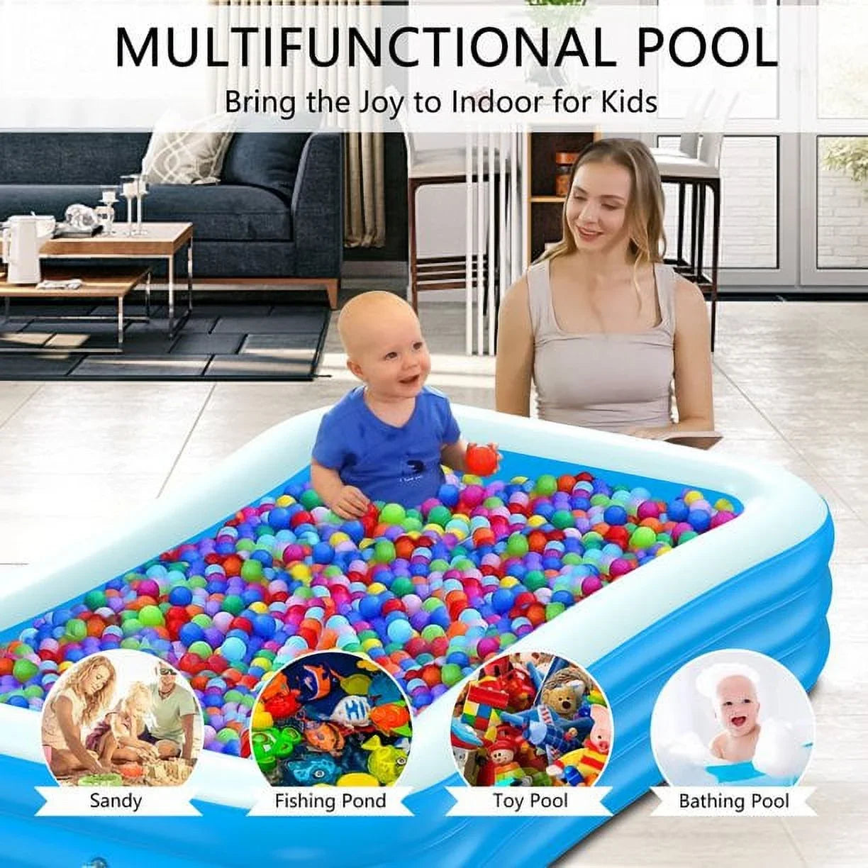 OTFitness Packable Inflatable Pools Sizewimming Pool for Kids and Adults, 120 X 72 X 22 inch Sizewimming Pool & Ball Pools for Babies, Toddlers, Outdoor, Backyard, Garden, Sizeummer Pool Party