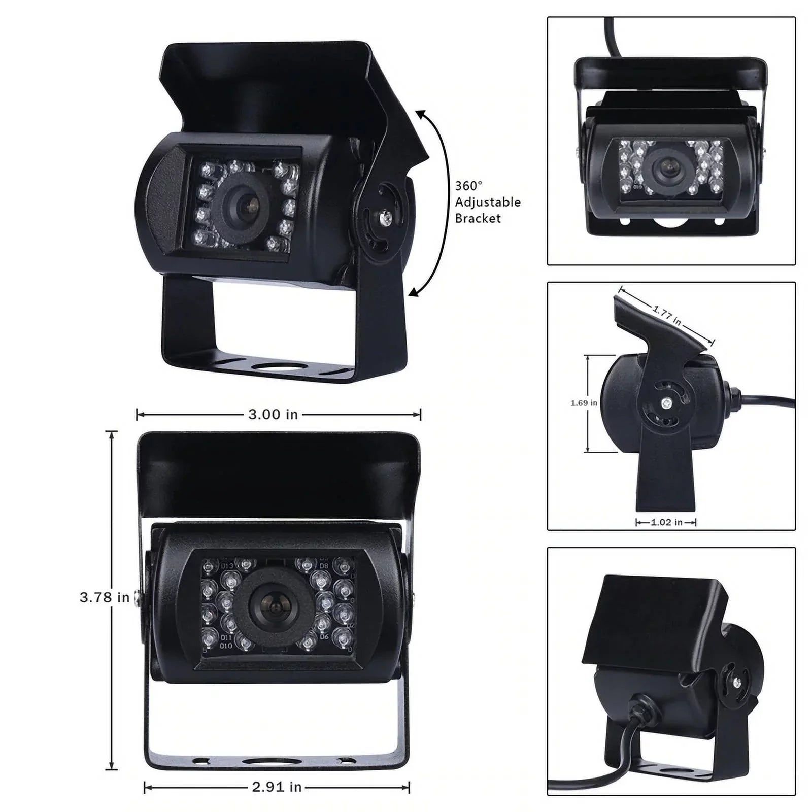 12V/24V parking system 7inch TFT LCD Car Monitor IR with 18 LED camera for Bus RV Car Van Truck reverse Night Vision+32 feet cable