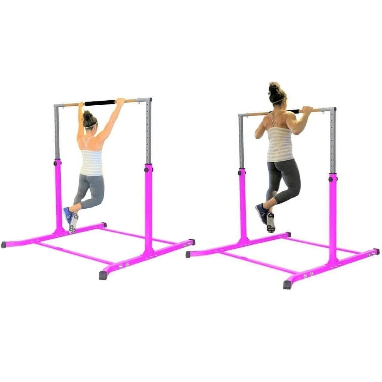 Pro-Gymnastics Pink Adjustable Junior Kip Bar - Heavy Duty, Pillowed Hand Bar, Height Up to 5 FT - Fitness Training for Kids