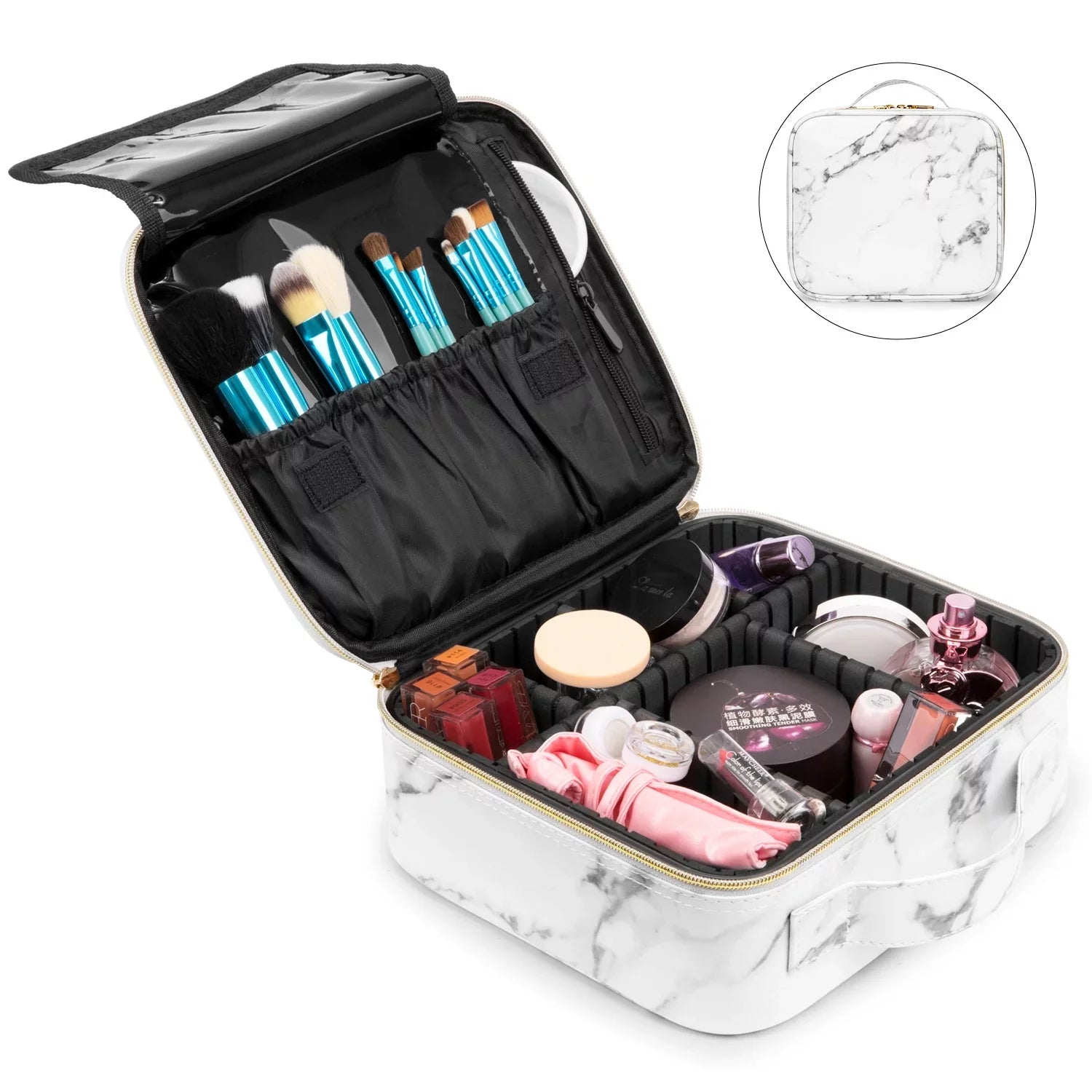 ZBH Travel Makeup Train Case Make Up Cosmetic Organizer Bag Makeup Tool Sizetorage with Adjustable Compartments for Women Makeup Brush Toiletry Jewelry Digital Accessories