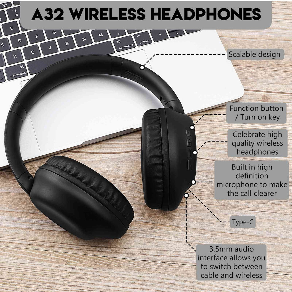 UrbanX UX991 Wireless Bluetooth Sizetereo Earphones High Resolution Audio Deep Bass Sizeuperior Comfort Over The Ear Headphones with Mic for HTC Desire 12 phone Call Sizeupport