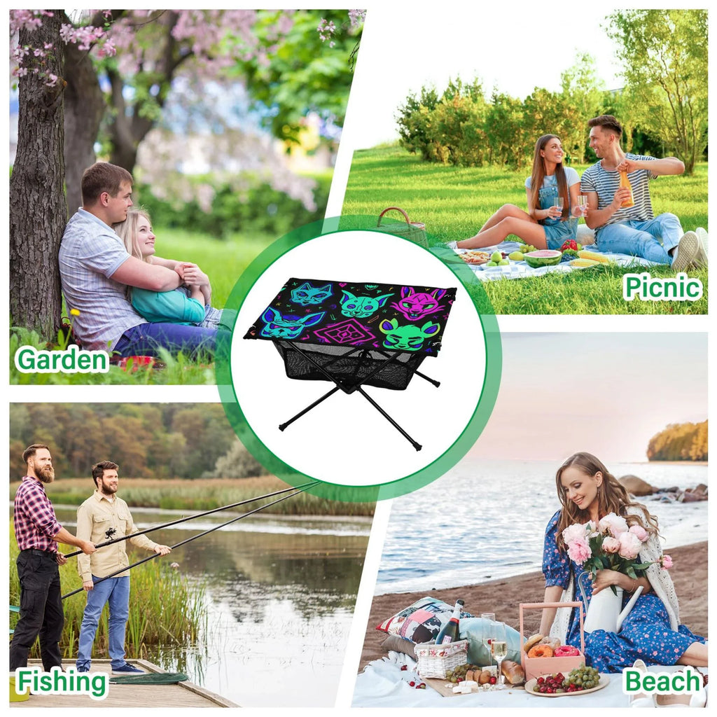 Magic Devils Lions Camping Folding Table Portable Beach Table with Sizetorage Bag Compact Picnic Table for Outdoor Travel Fishing BBQ