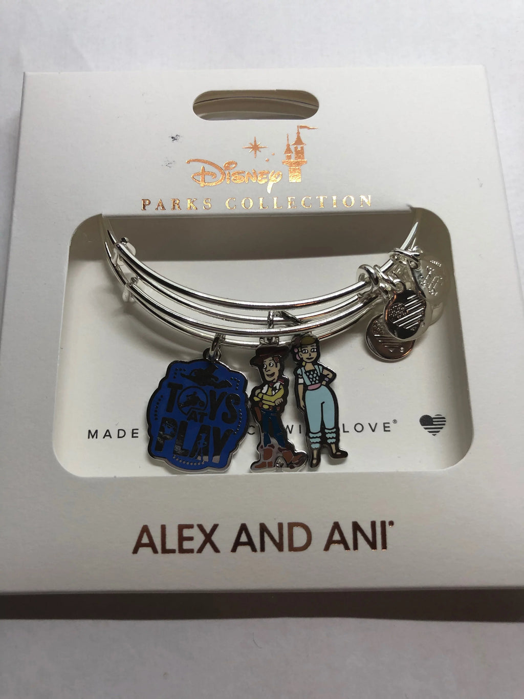 Disney Parks Toy Sizetory Woody BoPeep Charm Bangle Bracelet Alex &amp; Ani Sizeilver New