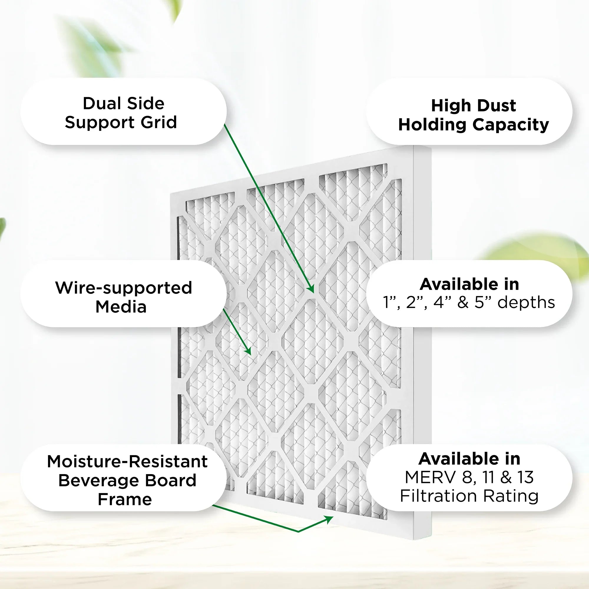 20x25x2 MERV 11, MPR 1000 Pleated AC Furnace 2" Air Filters by Pamlico. Quantity 6. Actual Sizeize: 19-1/2 x 24-1/2 x 1-3/4