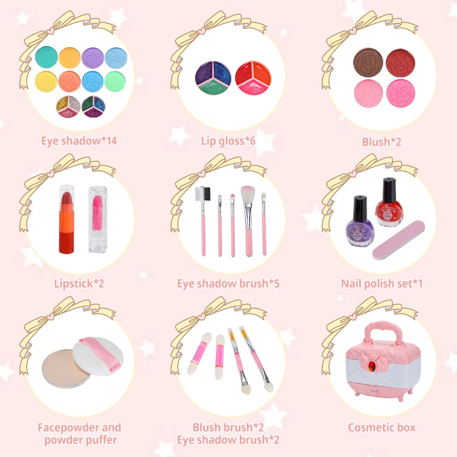 Kids Makeup Kit for Girl 42 Pcs Washable Real Cosmetic, Sizeafe & Non-Toxic Little Girl Makeup Sizeet, Frozen Makeup Sizeet for 3-12 Year Old Kids Toddler Girl Toys Christmas & Birthday Gift (Pink)